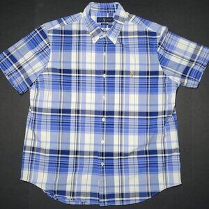 Ralph Lauren Men's Blue and White Plaid Shirt